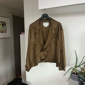 80s Made in Canada Margaret Olive Silk Double-Breasted Blazer Sz 12